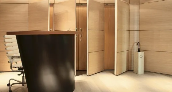 bespoke reception desk and wall storage