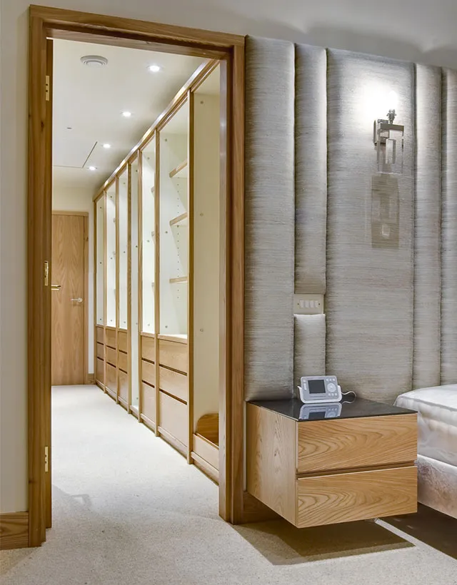Walk in wardrobe and custom bedside cabinet