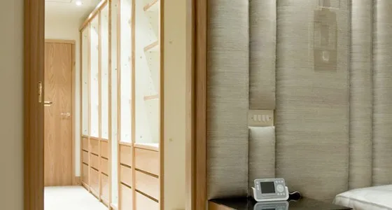 Bespoke bedroom walk in wardrobe and bedside cabinet