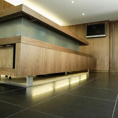 Bank reception area with bespoke counter and storage units